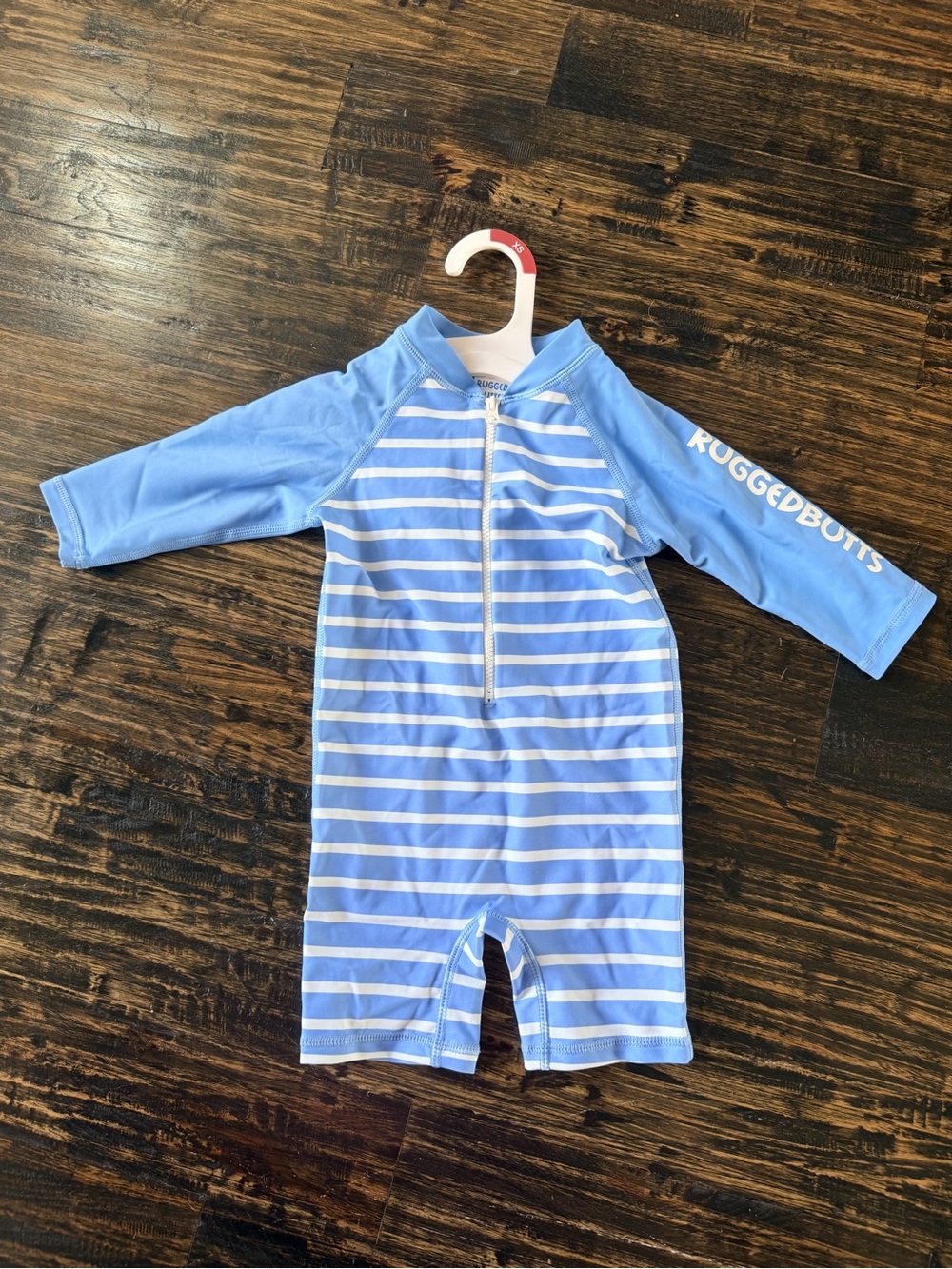 RuggedButts Light Blue Striped Toddler Rashguard Swim Suit NWT